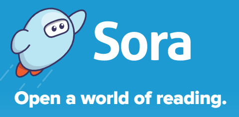 Sora mascot flying upward beside text that reads sora the student reading app